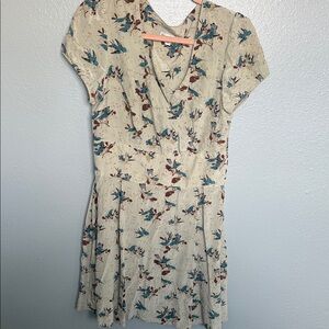 Josh Brody Cream and Blue Floral Mini Dress 100% silk